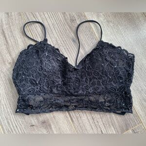 CLEAROUT Strappy Open Back Black Lace Bralette, w/ removable padding